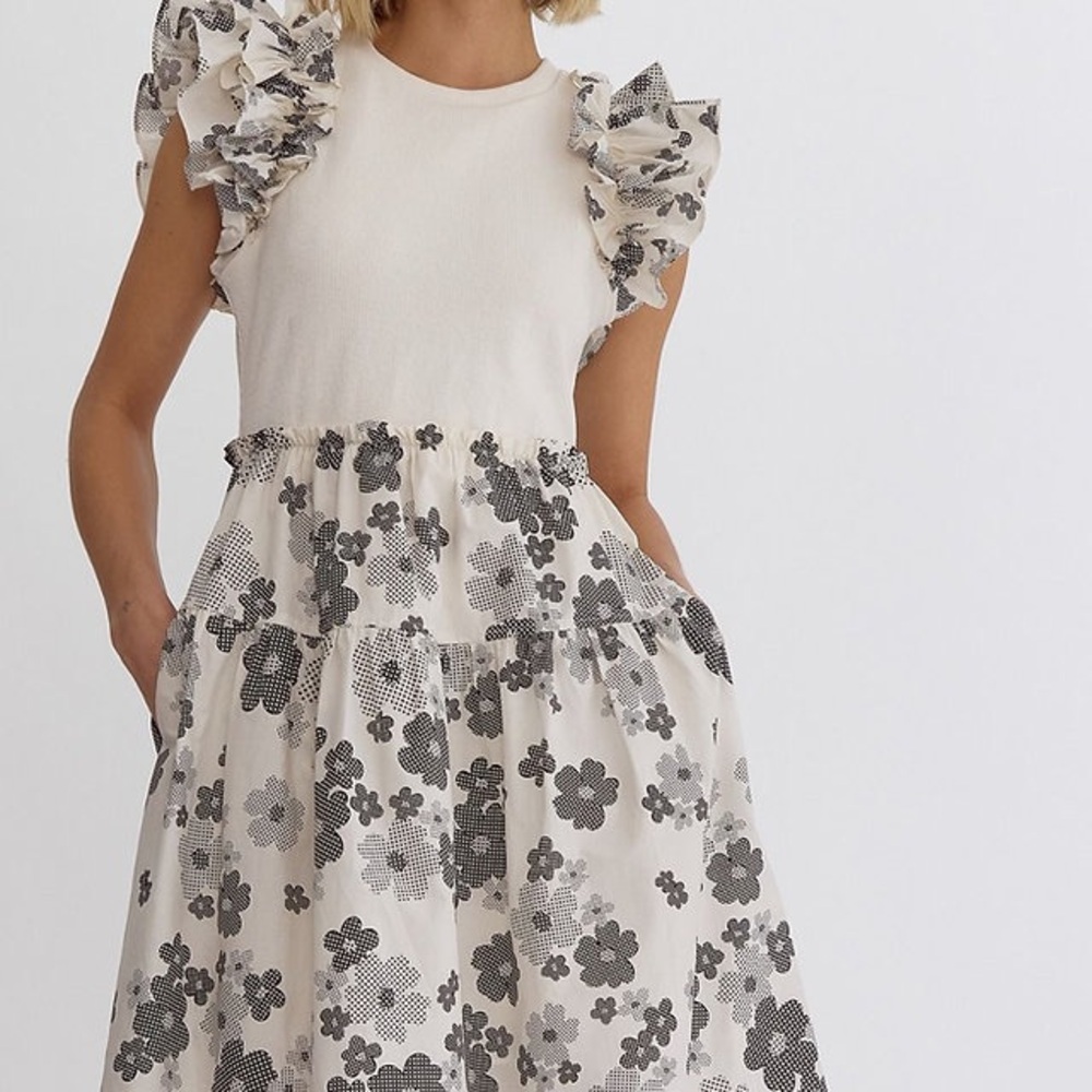 Entro “Right On Time” Black Floral Embroidered Midi Dress - Size L